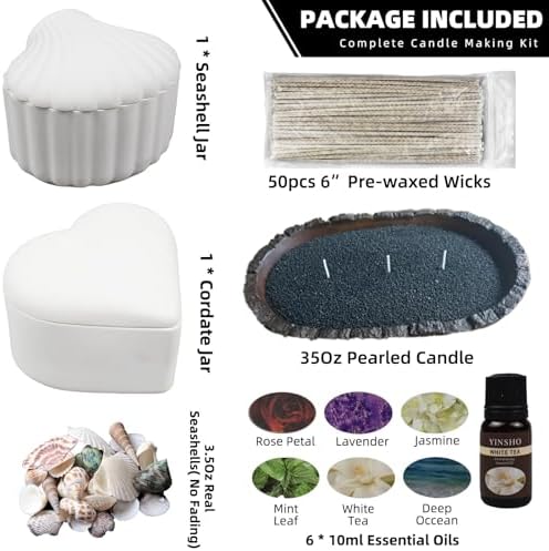 Pearled Candle Sand Set - 2.2Lb Sand Wax, 50X 6” Wicks, 6X Essential Oils, 2X Candle Jars with Lids, Smoke Free Powder Snow Halloween Candles, Over 240 Hours Burn Time DIY Candle Making Kit, Black - Image 2