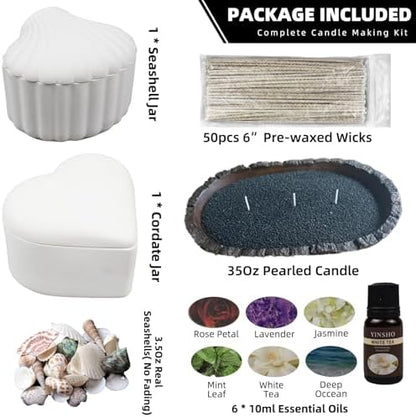 Pearled Candle Sand Set - 2.2Lb Sand Wax, 50X 6” Wicks, 6X Essential Oils, 2X Candle Jars with Lids, Smoke Free Powder Snow Halloween Candles, Over 240 Hours Burn Time DIY Candle Making Kit, Black - Image 2