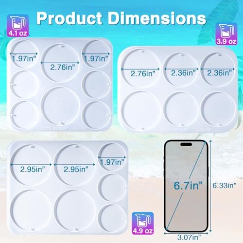 LET’S Resin 21-Cavities Keychain Resin Molds with Hole, 4 Sizes 2.95'' 2.76'' 2.36'' 1.97'' Flat Circle Round Silicone Molds for Resin, Epoxy Resin Molds for DIY Christmas Ornaments,Wedding Favor - Image 2