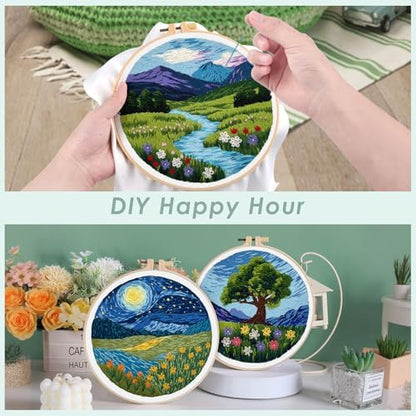 ERKOON 5 Sets Embroidery Kit for Beginners Adult Landscapes Cross Stitch - Image 3