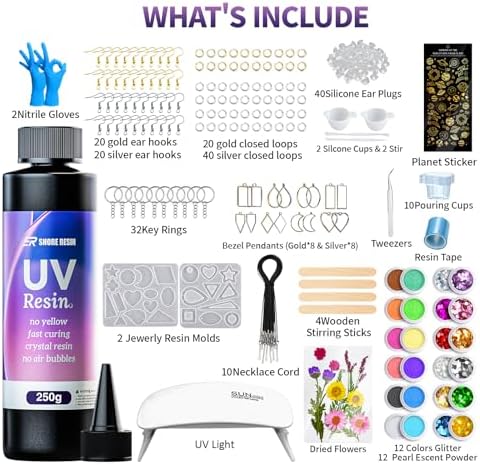 SHORE RESIN 250g UV Resin Kit with Light, Jewelry Starter Set - Image 2