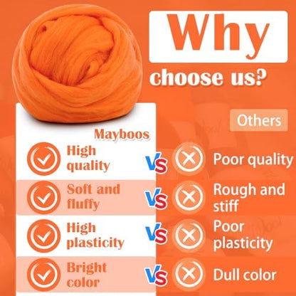 Mayboos 1.76oz Orange-Red Wool Roving, Needle Felting Wool - Image 6
