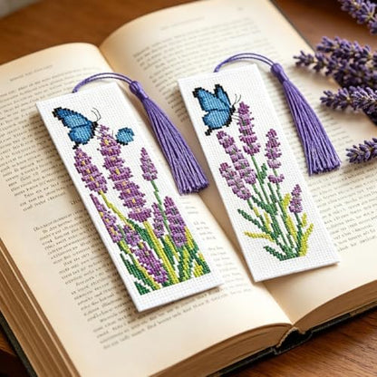 ACRNIGHEET 6PCS Cross Stitch Bookmark Kit for Beginner Stamped Cross Stitch Kits for Adults Lavender DIY Tassel Embroidery Bookmark Kits Needlepoint Kit with Instructions Craft Gift 8.5''x3'' 11CT - Image 5