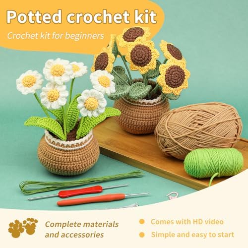 Iuuidu Crochet Kits for Beginners, 2PCS Crochet Flower Kit Sunflower - Image 3