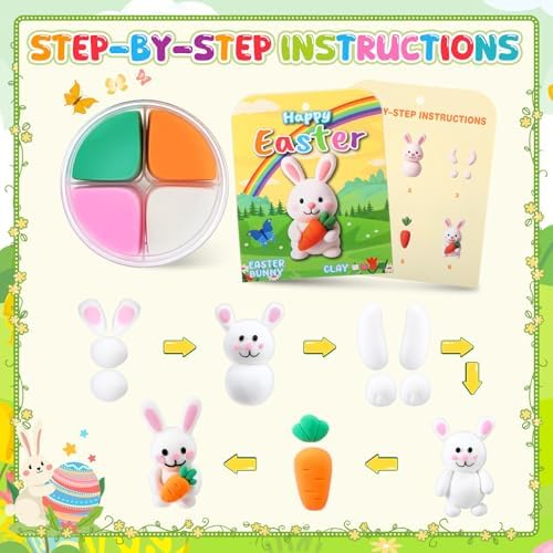 Capoda 18 Sets Easter Craft Kits Gifts for Kids Easter Air Dry Clay Kit Bunny Eggs DIY Modeling Clay with Tutorials Art Crafts for Kids Party Favors Basket Stuffers Classroom Prizes Fun Activities - Image 5