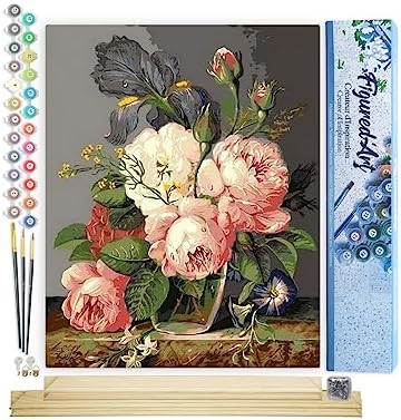 Figured'Art Paint by Numbers Kit for Adults Bouquet of Wild Flowers 16"x20" - Craft Art Painting Rolled Canvas with DIY Wooden Frame by FiguredArt