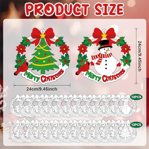 Sereliy 24 Pcs Christmas Coloring Wreath Crafts for Kids, Color Your Own Christmas Crafts, DIY Paper Xmas Wreath for Classroom Activities Games. (Xmas 24) - Image 2