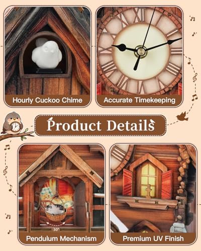 3D Puzzles for Adults-Cuckoo Clock, Swiss Igloo Clock Kit (with Pendulum), Wooden Puzzles for Adults Home Decor DIY Watch Making Kit Christmas Day Puzzle Gifts for Men Women 14+ - Image 5