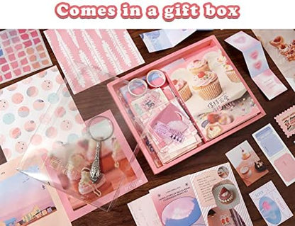 Draupnir Pink Cute Kawaii Aesthetic Scrapbook Kit(348pcs), Bullet Junk Journal Kit with Journaling/Scrapbooking Supplies, Stationery,A6 Grid Notebook with Graph Ruled Pages DIY Gift for Teen Girl - Image 6