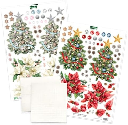 Katy Sue Christmas Flower Pots Card Making Kit. Contains 8 x 300 GSM Cards, Envelopes, 3D Die-Cut Decoupage, Paper Bows, Sticky Foam Pads & 2 Sheets of Christmas Sentiment Banners - Image 3