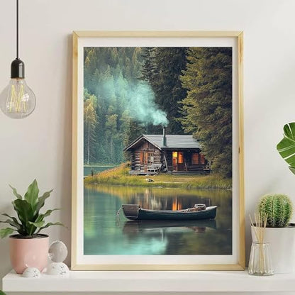 NDNXYXGS Forest Paint by Numbers Kits for Adults,Cabin DIY Painting Kit on Canvas,Lake Color by Numbers,Large Adult Paint by Number for Wall Decor and Gifts - Image 2