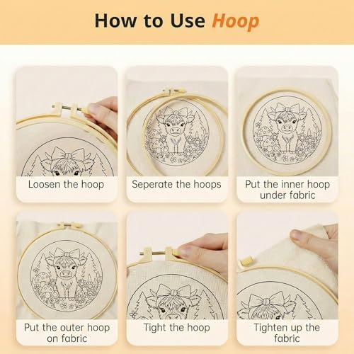 ZMHKJZDQ Punch Needle Kits for Beginners,DIY Punch Needle Embroidery with Fabric, Hoops, Yarns and Sewing Needles for Adults Children Festival Gift and Home Decor, 20x20cm (Bow Highland Cow) - Image 7