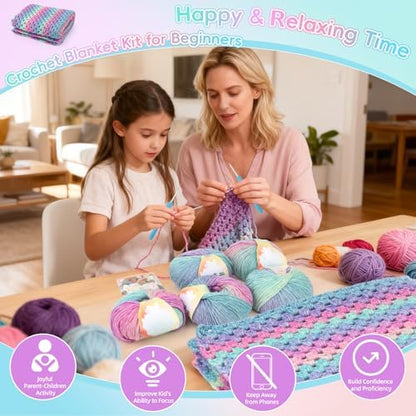 Aeelike Crochet Blanket Kit for Beginner, Easy Crochet Kit, Purple Gradient - Image 2