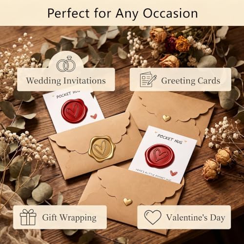 Comealltime 50 Sets Pocket Hug Token Small Gift Bulk Cards and Envelopes with Heart Shape Wax Seal Stamp, Sealing Beads, Wax Seal Kit for DIY Exchange Relationship Cards - B - Image 6