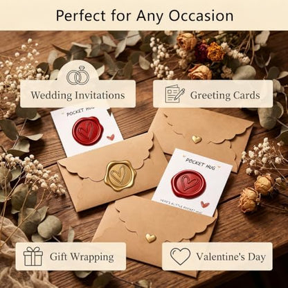 Comealltime 50 Sets Pocket Hug Token Small Gift Bulk Cards and Envelopes with Heart Shape Wax Seal Stamp, Sealing Beads, Wax Seal Kit for DIY Exchange Relationship Cards - B - Image 6
