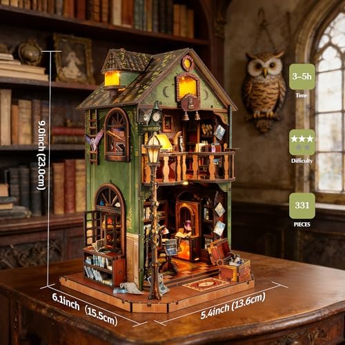 DIY Book Nook Kit | Miniature House Kit with LED Lights | 3D Wooden Puzzles for Adults & Teens | Creative Model Building Kit | Unique Bookshelf Decor & Gift for Craft Lovers | Owl Library - Image 3