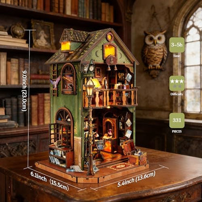 DIY Book Nook Kit | Miniature House Kit with LED Lights | 3D Wooden Puzzles for Adults & Teens | Creative Model Building Kit | Unique Bookshelf Decor & Gift for Craft Lovers | Owl Library - Image 3