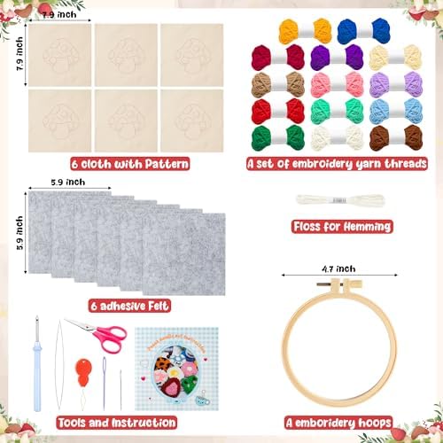 WATINC Punch Needle Coaster Kit - 22Pcs DIY Craft for Beginners, Mushroom - Image 2
