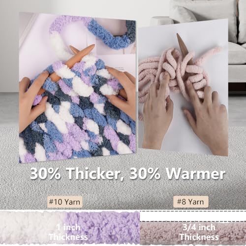 Cozyful Chunky Yarn for Hand Knitting - #10 Chunky Chenille Blanket Yarn, Jumbo Big Thick Chunky Yarns for Crocheting, Tie Dye Bulky Knit Yarns, 8 Skein (20 yds 8 oz Each Skein), Multi Blue&Purple - Image 3