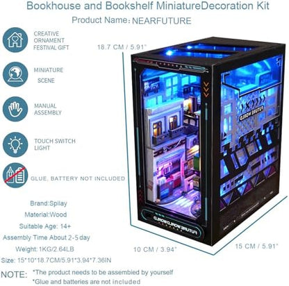 Spilay DIY Book Nook Kit, DIY Dollhouse Booknook Bookshelf Insert Decor Alley, Bookends Model Build-Creativity Kit with LED Light for Teens and Adults Birthday TC36 - Image 4