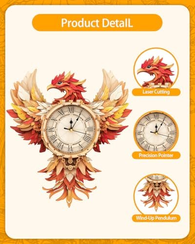 3D Puzzles for Adults-Wooden Phoniex Clock Puzzle DIY Clock Model Kit - Image 4