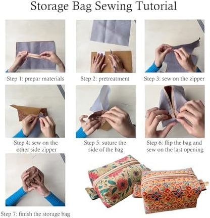 AOUXSEEM 6 Set Sewing Zipper Cosmetic Storage Bag Making Kit, Printed Cork Fabric DIY Small Pouch Bag Crafts Supplies for Beginners Women Girls Learning to Sew - Image 5