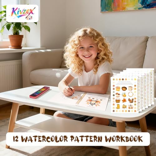 Watercolor Workbook for Adults, Beginner Friendly Watercolor Painting Kit Autumn Water Coloring Book, Nature-Themed Practice Art Gift Water Color Paint Book with Palette and Brush - Image 2