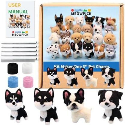 MeowPick Needle Felting Kit, Wool Felting Kit for Beginners Adults, 3 Inch Cute Dog Needle Felting Tools Set, Complete Felting Supplies, DIY Craft for Keychain Car Ornament Gift (Blackwhite) by MEOWPICK