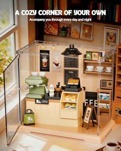 Vodolo DIY Miniature House Kit with Led,Book Nook Kits for Adults Beginners,Book Shelf Decor,3D Puzzle Booknook Craft Kits,Books Lovers Gifts for Women Men Bookshelf Decor,90PCS Coffee Shop - Image 3