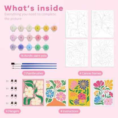 goldentime 4 Pack Framed Paint by Numbers Kit for Adults Beginner & Kids | Flowers Easy Adult Paint by Number Kits on Canvas with Frame | 8x10 Inch Floral Canvas Painting for Home Décor Gift - Image 2