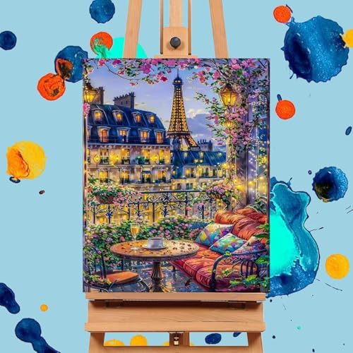 Mrnsiet Paint by Numbers Kit for Adults Beginners, City View Art Adult Paint by Numbers on Canvas, Paris Balcony Scene Acrylic Painting Crafts for Home Decor (16x20inch) - Image 2