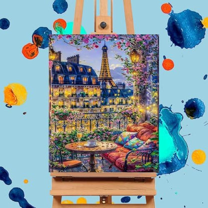 Mrnsiet Paint by Numbers Kit for Adults Beginners, City View Art Adult Paint by Numbers on Canvas, Paris Balcony Scene Acrylic Painting Crafts for Home Decor (16x20inch) - Image 2
