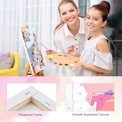 TOSTOG Coastal Town Framed Canvas Paint by Numbers Art Kit for Adults and Kids, Beginner Acrylic Oil Painting Supplies with Wooden Frame for Home Wall Decor 20 * 30 cm/8 * 11.8 in - Image 3