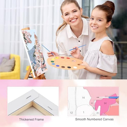 TOSTOG Coastal Town Framed Canvas Paint by Numbers Art Kit for Adults and Kids, Beginner Acrylic Oil Painting Supplies with Wooden Frame for Home Wall Decor 20 * 30 cm/8 * 11.8 in - Image 3