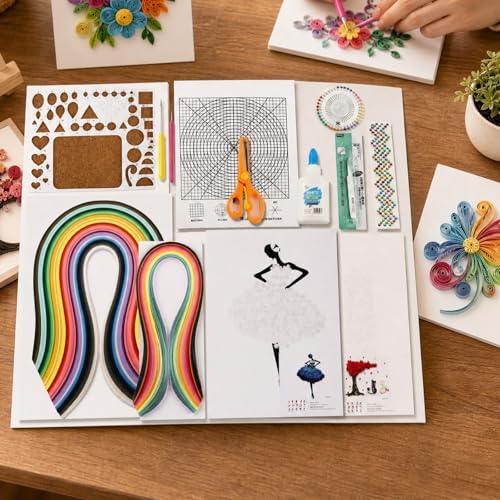 JununGao Quilling Kit for Adults,680 Quilling Paper Strips with Tools, Includes Colored Quilling Strips, Patterned Drafts, Tweezers, and Other Tools,DIY Paper Art Crafts for Hobbyists. - Image 4
