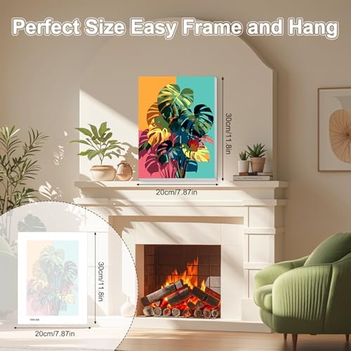 TOSTOG Monstera deliciosa Framed Canvas Paint by Numbers Art Kit for Adults and Kids, Beginner Acrylic Oil Painting Supplies with Wooden Frame for Home Wall Decor 20 * 30 cm/8 * 11.8 in - Image 6