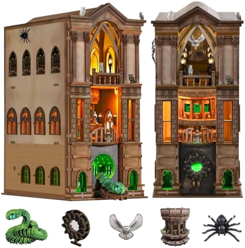NookMaster Book Nook Kit – 3D Wooden Puzzle with Interactive LED Lights, Magic Castle DIY Miniature Decor for Adults & Teens, Enchanting Storytelling Bookshelf Insert by Follow