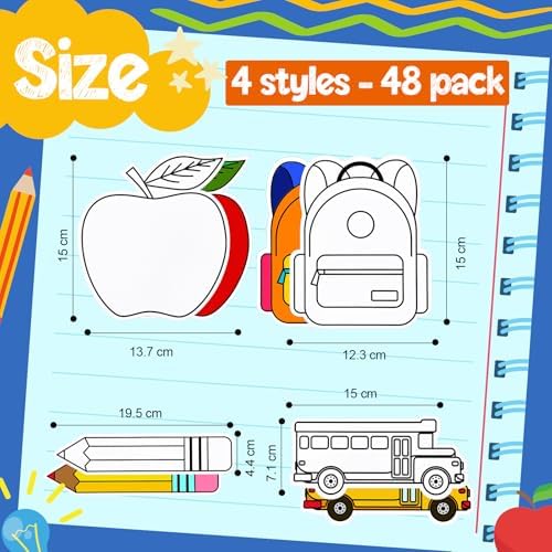 48 Pcs Welcome Back Crafts Color Your Own Paper First Day Apple Bus Backpack Coloring DIY Arts Drawing Party Gift Favor for Adult Painting Activities Party - Image 3