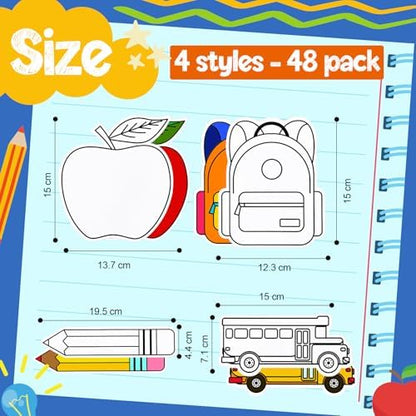 48 Pcs Welcome Back Crafts Color Your Own Paper First Day Apple Bus Backpack Coloring DIY Arts Drawing Party Gift Favor for Adult Painting Activities Party - Image 3