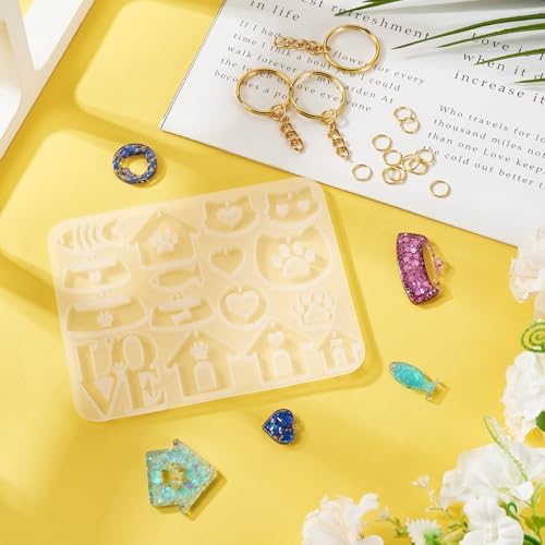 Pet Tag Silicone Mold DIY Keychain Silicone Molds Kit Pet Home Love Heart Cat Puppy Bowl Resin Casting Molds & 10Pcs Key Rings 30Pcs Jump Rings for DIY Keychain Collar Earring Jewelry Making - Image 7