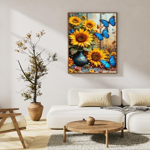 Paint by Numbers Kit for Adults, Sunflower & Butterfly Design, 16x20 Inch - Image 3