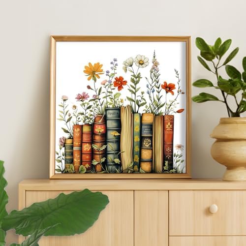Camocin Framed Paint by Numbers Kit for Adults Beginner - Vintage Books and Wildflowers Paint by Number Canvas with Frame, Cottagecore DIY Acrylic Painting Kit for Book Lovers Home Decor 12x12 Inch - Image 6
