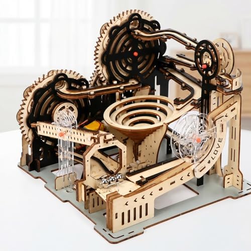 3D Wooden Puzzle for Adults, Electric DIY Marble Run Model Kit with Spiral Funnel, Gear-Driven Motion & Steel Marbles, Brain Teaser Building Toy, Creative Desk Decor Gift for Teens Adults 14+ by varbertos