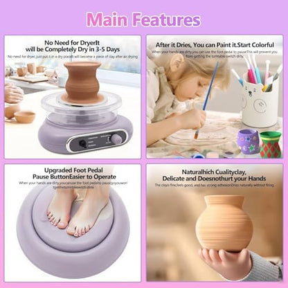 Pottery Wheel Kit for Adults and Kit,with Foot Pedal, Low Noise Pottery Wheel for Kids with 28 Pottery Shaping Tools, 8.66x8.27x3.94 Inches Pottery Clay, Adjustable Speed 0-200 RPM,for Home DIY - Image 5