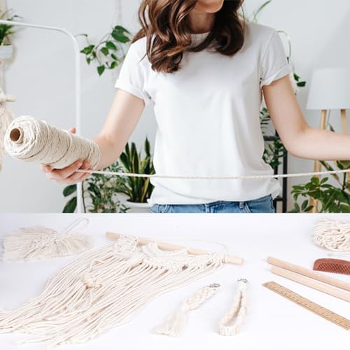 INFUNLY 8 in 1 DIY Macrame Kit All in One Macrame Kits for Adults Beginners White Macrame Wall Hanging Ornaments for Decoration Easy Macrame Keychain Kits Macrame Plant Hanger Kit with Instruction - Image 5
