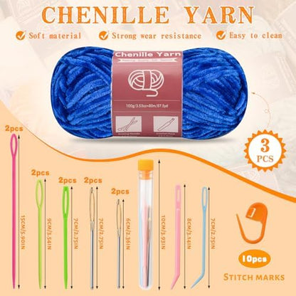LUNARM Chenille Yarn 3 Pack 3.5oz Chunky Blanket Velvet Yarn 263 Yard - Image 2