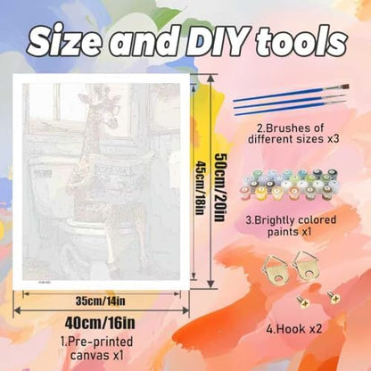 Yunruily Paint by Numbers Kits for Adults - Giraffe Adult Paint by Number Kits on Canvas,Paint by Number Adult for Gifts Home Wall Decor 16x20inch - Image 4