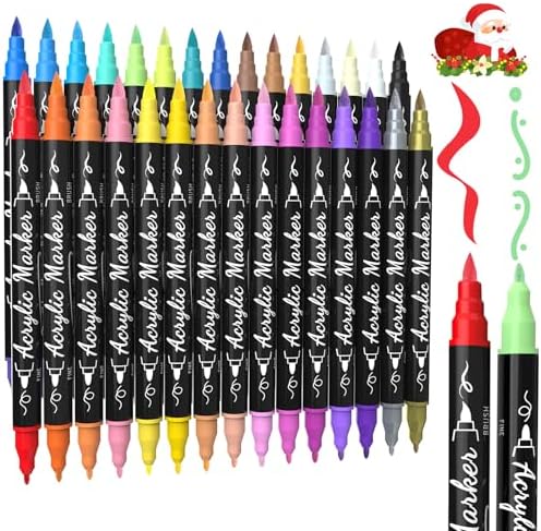 30 Colors Precision Dual Tip Acrylic Paint Markers Pens - Brush & Fine by TOSHARE