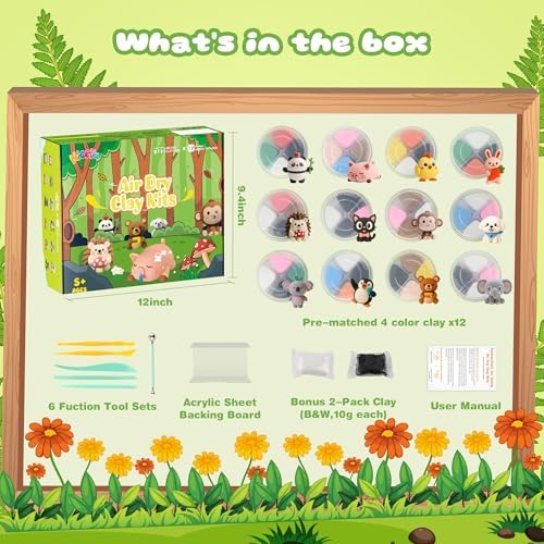 Nicella Air Dry Clay Kit, 12 Animals Modeling Clay for Kids, Model Magic Clay with Sculpting Tools and Tutorials, Safe & Non-Toxic, DIY Arts & Crafts School Projects, Home Party Favors for Boys Girls - Image 2