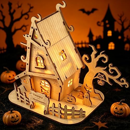 Halloween Witch House 3D Wooden Puzzle Kit - DIY Haunted House Building Model for Adults, Spooky Halloween Decorations, Fun Craft Gift for Teens - Image 4
